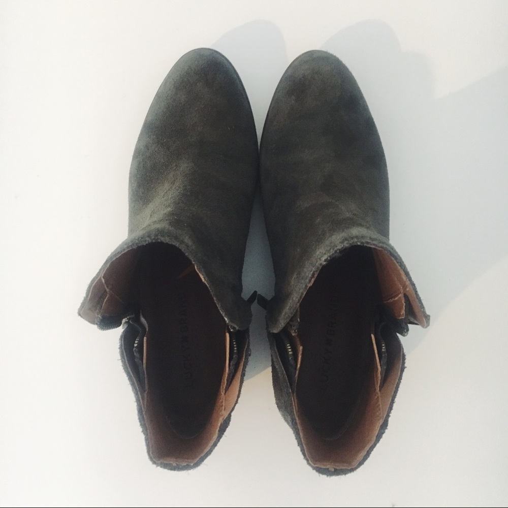 LUCKY BRAND Dark Green Suede Booties